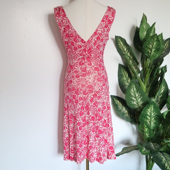 Diane von Furstenberg Silk Pink Floral V-Neck Gathered Sides Knee Length Dress 4 - Picture 6 of 12